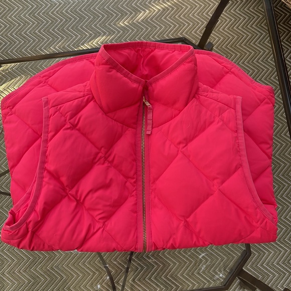 J Crew EUC Pink quilted Down Vest XS Double Zip Stand-up Collar - Picture 3 of 14